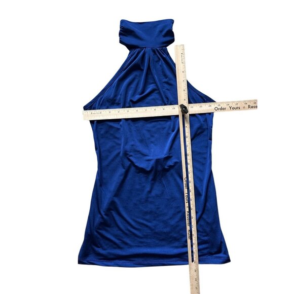V.1 Couture Shirt Womens Small Blue Halter Mock Neck Open Back Blouse Top - Picture 5 of 5